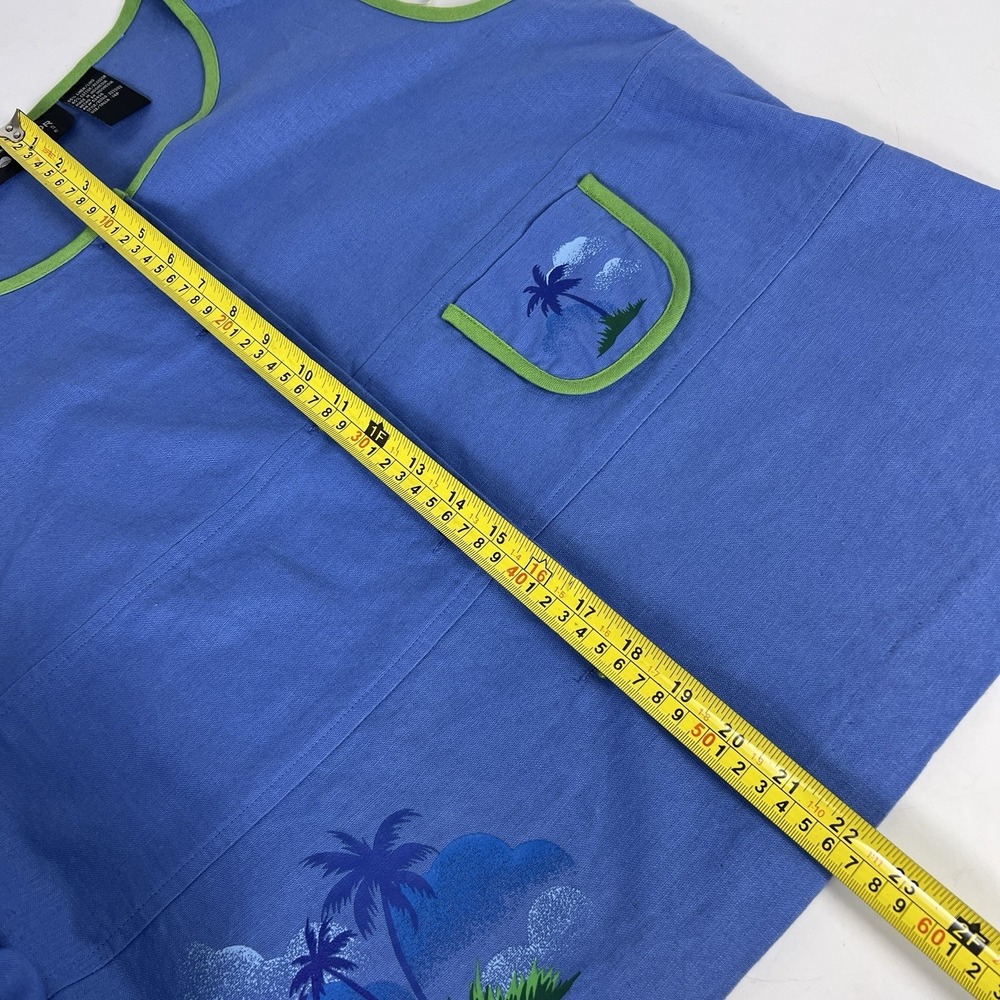 Sag Harbor 2 Pc Set 14P Capris Pants Blue Lime Green Palm Trees Buttons Beach - Picture 11 of 16